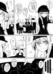  3girls comic flandre_scarlet hat kirisame_marisa long_hair mob_cap monochrome multiple_girls ne_kuro patchouli_knowledge ponytail short_hair touhou translation_request 