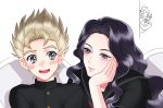  1boy 1girl black_eyes black_hair blonde_hair blush gakuran haze00 hetero higashikata_jousuke hirose_kouichi jojo_no_kimyou_na_bouken long_hair nijimura_okuyasu school_uniform yamagishi_yukako 