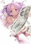  1girl dark_skin gotou_masaki hair_ornament hairclip highres iara_mittal ichiba_kurogane ichiba_kurogane_wa_kasegitai long_hair money purple_hair solo twintails violet_eyes 