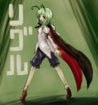  1girl ankle_socks antennae cape flats from_behind green_eyes green_hair looking_back puffy_sleeves short_hair shorts small_breasts smile so-ma solo tiptoes touhou wriggle_nightbug 