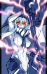  1girl bodysuit breasts electricity glowing glowing_eyes highres kantai_collection kimuchi long_hair personification red_eyes shinkaisei-kan solo sword weapon white_hair wo-class_aircraft_carrier 