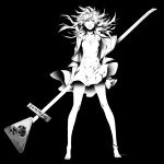  1girl black_background dress highres long_hair looking_at_viewer miwa_shirou monochrome original sign signpost solo standing wind 