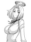  1girl breasts kantai_collection large_breasts light_smile looking_at_viewer magaki_ryouta mechanical_halo monochrome simple_background sketch solo tatsuta_(kantai_collection) white_background 