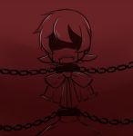  1girl amputee bdsm blood bondage bow chain dress gias-ex-machella monochrome parted_lips peacock_(skullgirls) red sharp_teeth short_hair skullgirls solo tagme 