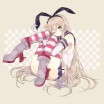  1girl aizawa_(onakasuita) anchor black_panties blonde_hair elbow_gloves gloves hairband kantai_collection long_hair looking_at_viewer panties personification shimakaze_(kantai_collection) skirt solo striped striped_legwear thighhighs underwear white_gloves 