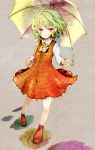  1girl ascot green_hair highres kazami_yuuka nakaikane plaid plaid_skirt plaid_vest red_eyes short_hair skirt solo touhou umbrella 
