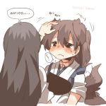  2girls akagi_(kantai_collection) animal_ears black_eyes blush brown_hair choker dog_ears dog_tail kaga_(kantai_collection) kantai_collection long_hair lowres multiple_girls petting rebecca_(keinelove) short_hair side_ponytail tail tears 