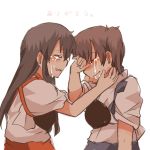  2girls akagi_(kantai_collection) armor brown_hair closed_eyes crying japanese_clothes kaga_(kantai_collection) kantai_collection lowres multiple_girls muneate open_mouth personification ponytail rebecca_(keinelove) side_ponytail tears 