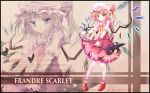  1girl absurdres ascot blonde_hair character_name engrish flandre_scarlet highres laevatein ranguage short_hair short_sleeves side_ponytail simple_background skirt slnc&#039;re495 the_embodiment_of_scarlet_devil touhou wings zoom_layer 