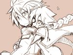  1boy 1girl ahoge blazblue cape eyepatch heart hug hug_from_behind kuro_yuzu nu-13 ragna_the_bloodedge smile 