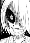  1girl character_request close-up comic crazy_eyes hair_over_one_eye monochrome ne_kuro touhou 