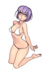  1girl bikini green_eyes kneeling original purple_hair short_hair solo swimsuit yuksi 