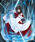  1girl black_hair breasts detached_sleeves energy_ball hakama impossible_clothes japanese_clothes large_breasts long_hair m.u.g.e.n nontraditional_miko open_mouth original red_eyes sendai_hakurei_no_miko solo touhou wide_sleeves yo-rindou 