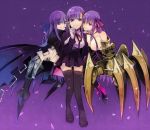  3girls bb_(fate/extra_ccc) blue_eyes breasts claws crotch_plate fate/extra_ccc fate_(series) hair_ribbon huge_breasts long_hair meltlilith mogawn multiple_girls passion_lip pink_eyes purple_hair revealing_clothes ribbon very_long_hair violet_eyes 