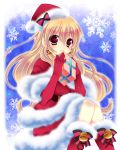  aikatsu! blonde_hair blush christmas gloves hoshimiya_ichigo long_hair red_eyes smile snow 