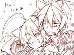  1boy 1girl ahoge animal_ears blazblue blush eyepatch kuro_yuzu laughing nu-13 ragna_the_bloodedge smile 