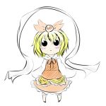  blonde_hair blush chibi dress hair_ornament kitsunetsu_(rcu_be1s) long_sleeves multicolored_hair orange_dress shawl tiger_print toramaru_shou touhou two-tone_hair 