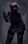  1girl avatar:_the_last_airbender bullpup contemporary covered_mouth cowboy_shot dark_skin elbow_pads face_mask fingerless_gloves gloves helmet iahfy knee_pads korra legend_of_korra mask military military_uniform solo spetsnaz standing uniform visor 