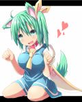  1girl animal_ears blue_dress blush breasts collar daiyousei dog_ears dog_tail dress green_eyes green_hair heart kemonomimi_mode kuromu_(underporno) letterboxed looking_at_viewer open_mouth short_hair side_ponytail solo tail touhou wings 