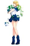  1girl bishoujo_senshi_sailor_moon blonde_hair blue_boots boots flower full_body looking_back sailor_uranus solo taru_(swittaru) ten&#039;ou_haruka white_background 