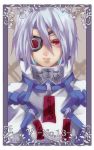  1girl ahoge akilico blazblue cape eyepatch nu-13 red_eyes silver_hair 