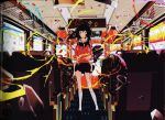  1girl absurdres bag black_hair blue_eyes broken_glass bus bus_interior copyright_name debris english glass highres looking_at_viewer motor_vehicle original scan shoulder_bag skirt solo standing supercell surprised uki_atsuya vehicle 