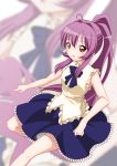  1girl ahoge bow dress highres open_mouth ponytail purple_hair sleeveless solo sugiura_ayano tatsuya_(guild_plus) yuru_yuri 