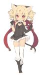  1girl animal_ears blonde_hair blush cat_ears cat_tail drill_hair looking_at_viewer original red_eyes saru simple_background smile solo tail thigh-highs twin_drills white_background white_legwear zettai_ryouiki 