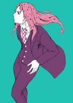  1boy chonorin diavolo formal jojo_no_kimyou_na_bouken long_hair necktie pink_eyes pink_hair solo suit 