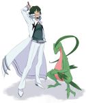  1boy arm_up coat crossover green_hair grovyle kill_la_kill long pokemon pokemon_(creature) sabamiso_(waruagaki) sanageyama_uzu uniform 