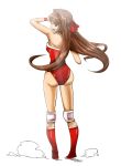  1girl ass back boots breasts brown_hair fuuta hair_ribbon knee_pads leotard long_hair looking_over_shoulder mutou_megumi open_mouth ribbon solo wrestle_angels wrestling_outfit 
