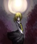  1girl alternate_color bakuha blonde_hair blouse darkness full_moon hair_over_eyes hands_together moon night no_ribbon rumia short_hair smile touhou vest 
