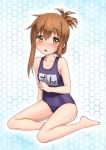  brown_eyes brown_hair errant folded_ponytail inazuma_(kantai_collection) kantai_collection long_hair personification school_swimsuit swimsuit 