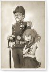  1girl arinu facial_hair glasses hat ikazuchi_(kantai_collection) kantai_collection monochrome mustache short_hair skirt sword weapon 