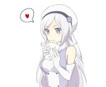  1girl aila_jyrkiainen bare_shoulders eating elbow_gloves food gloves gundam gundam_build_fighters hat heart long_hair m_(miro_bon) nikuman silver_hair solo spoken_heart violet_eyes 