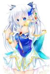  1girl blue_eyes blush kazeshiro_kazeto long_hair original pointy_ears simple_background skirt smile solo white_background white_hair 