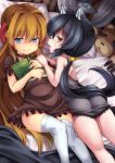  animal_ears ass bed black_hair blue_eyes blush book brown_hair cat_ears dress long_hair lying misery_(victor) necronomicon on_back on_stomach original pillow ponytail stitches stuffed_animal stuffed_toy teddy_bear thighhighs thighs very_long_hair victor_(tama_e_akira) yellow_eyes 