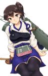  1girl aya_shachou black_legwear bow_(weapon) brown_eyes brown_hair japanese_clothes kaga_(aircraft_carrier) kaga_(kantai_collection) kantai_collection looking_at_viewer multiple_girls muneate personification short_hair side_ponytail solo thighhighs weapon 