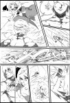  comic fighting hair_over_one_eye highres konpaku_youmu konpaku_youmu_(ghost) mizuno_(soutaman) monochrome morichika_rinnosuke ribbon shirtless sword touhou weapon 