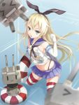  1girl :3 anchor blonde_hair elbow_gloves gloves green_eyes hairband highres kantai_collection long_hair looking_at_viewer personification rensouhou-chan shimakaze_(kantai_collection) skirt striped striped_legwear thighhighs wakame_mi white_gloves 