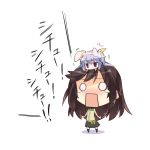  2girls animal_ears brown_hair chibi chibi_on_head gia_kon hair_ribbon ichijou_hotaru miyauchi_renge multiple_girls non_non_biyori o_o open_mouth purple_hair rabbit_ears red_eyes ribbon tears twintails 