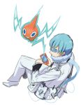  1boy blue_hair crossover glasses inumuta_houka kill_la_kill pokemon pokemon_(creature) rotom sabamiso_(waruagaki) 