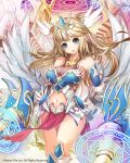  1girl blonde_hair blue_eyes breasts cleavage long_hair looking_at_viewer magic_circle navel open_mouth solo suoni_(deeperocean) thighs wings 
