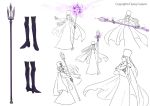  1girl cape character_sheet crossed_arms dress english hat high_heels legwear long_hair monaka_(siromona) open_mouth polearm purple simple_background solo staff tagme the_evil_queen_(gnr) the_girl_and_the_robot trident weapon white_background 