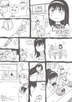  3girls akemi_homura anger_vein angry chopsticks comic food gomibuta_kuzutarou highres hoodie hungry long_hair mahou_shoujo_madoka_magica mahou_shoujo_madoka_magica_movie miki_sayaka money monochrome multiple_girls noodles ponytail ramen sakura_kyouko school_uniform short_hair shorts silent_comic yen 