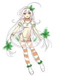 1girl ahoge long_hair looking_at_viewer mishima_kurone open_mouth orange_eyes simple_background sketch smile solo striped striped_legwear thighhighs very_long_hair white_background 