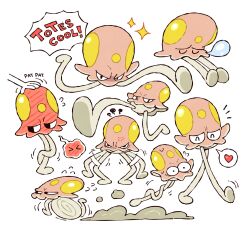  absurdres angry black_eyes blush doodlelotl happy headpat heart highres mushroom no_humans pokemon pokemon_(creature) pokemon_focus sleeping sparkle tentacles toedscool walking white_background 