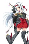  1girl arrow blush boots bow_(weapon) hairband japanese_clothes kantai_collection long_hair muneate personification seraphwia shoukaku_(kantai_collection) skirt solo tears thigh_boots thighhighs weapon white_hair 