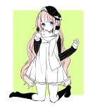  1girl dress hat highres kneeling long_hair looking_at_viewer original pink_hair sakiyo_cake scarf twintails violet_eyes 