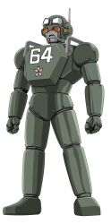  70s_robot_anime_geppy-x absurdres clenched_hands full_body goggles goggles_on_head highres mecha mecha_focus no_humans official_art orange_eyes radio_antenna robot solo standing third-party_source transparent_background type_64_robo yamato_akira 